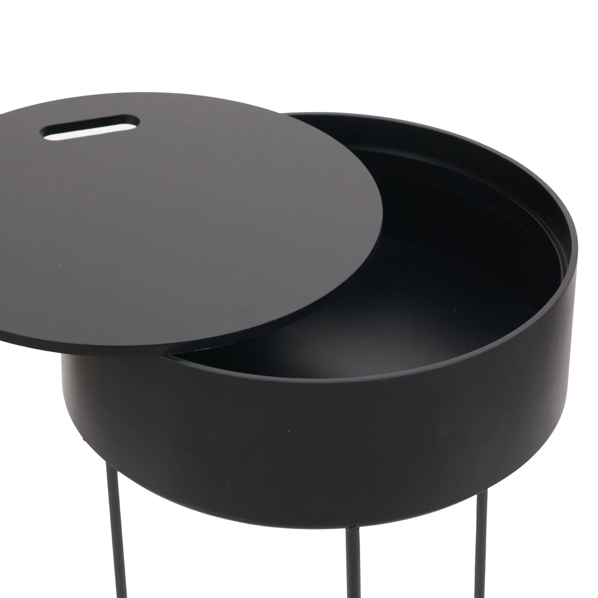 Rosolini Black Wood Veneer & Metal Storage Side Table - Image 2