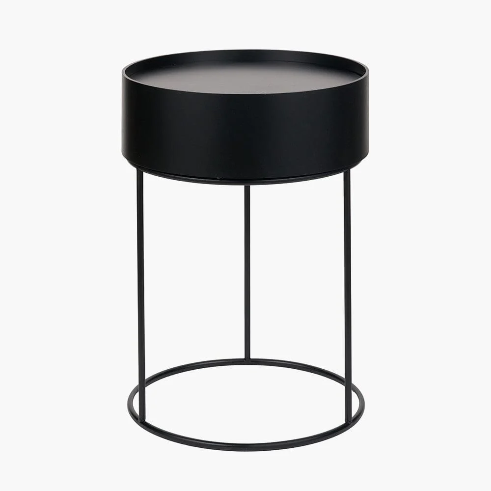 Rosolini Black Wood Veneer & Metal Storage Side Table - Image 3