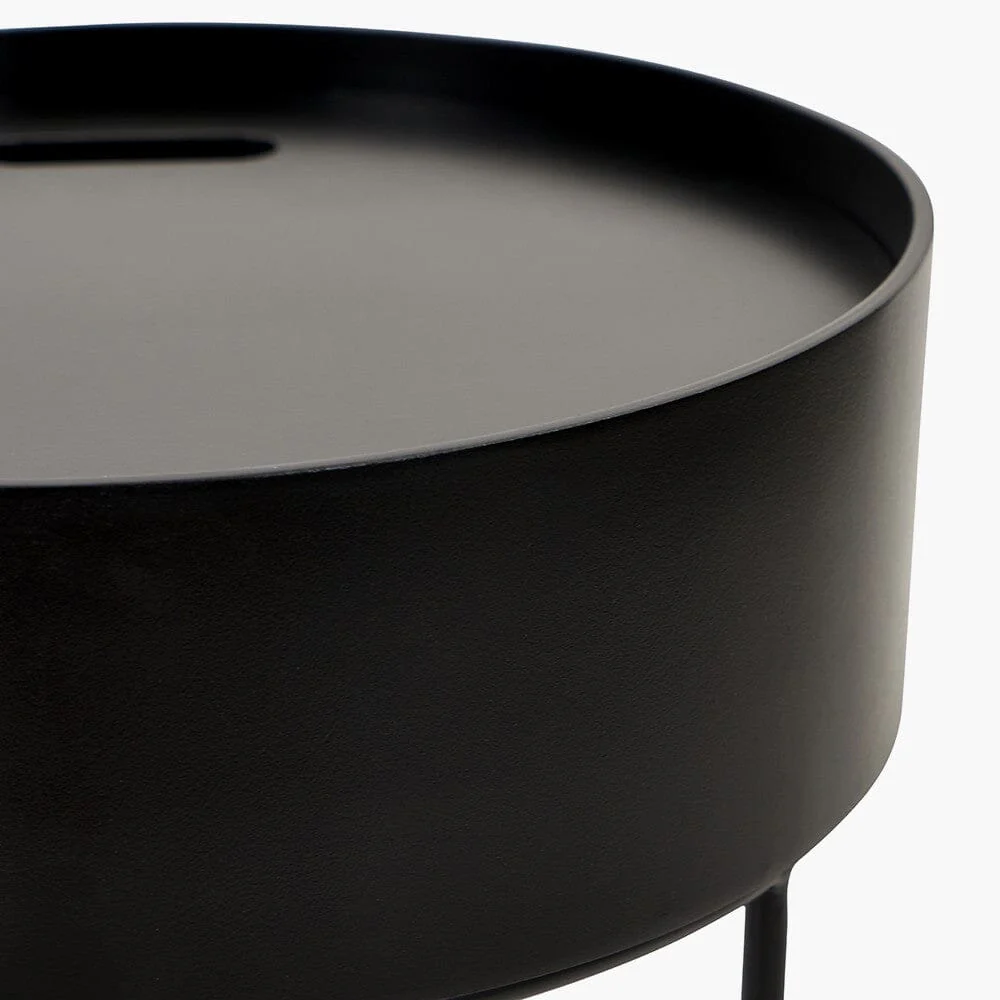 Rosolini Black Wood Veneer & Metal Storage Side Table - Image 4
