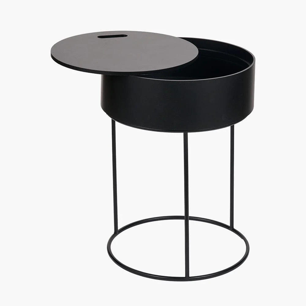 Rosolini Black Wood Veneer & Metal Storage Side Table - Image 5