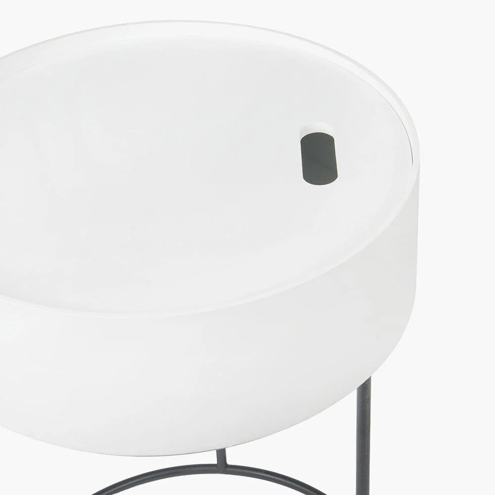 Rosolini White Wood Veneer & Black Metal Storage Side Table - Image 4