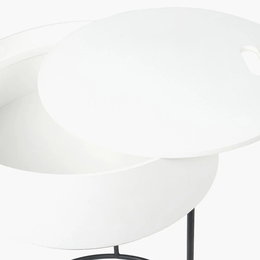 Rosolini White Wood Veneer & Black Metal Storage Side Table - Image 5