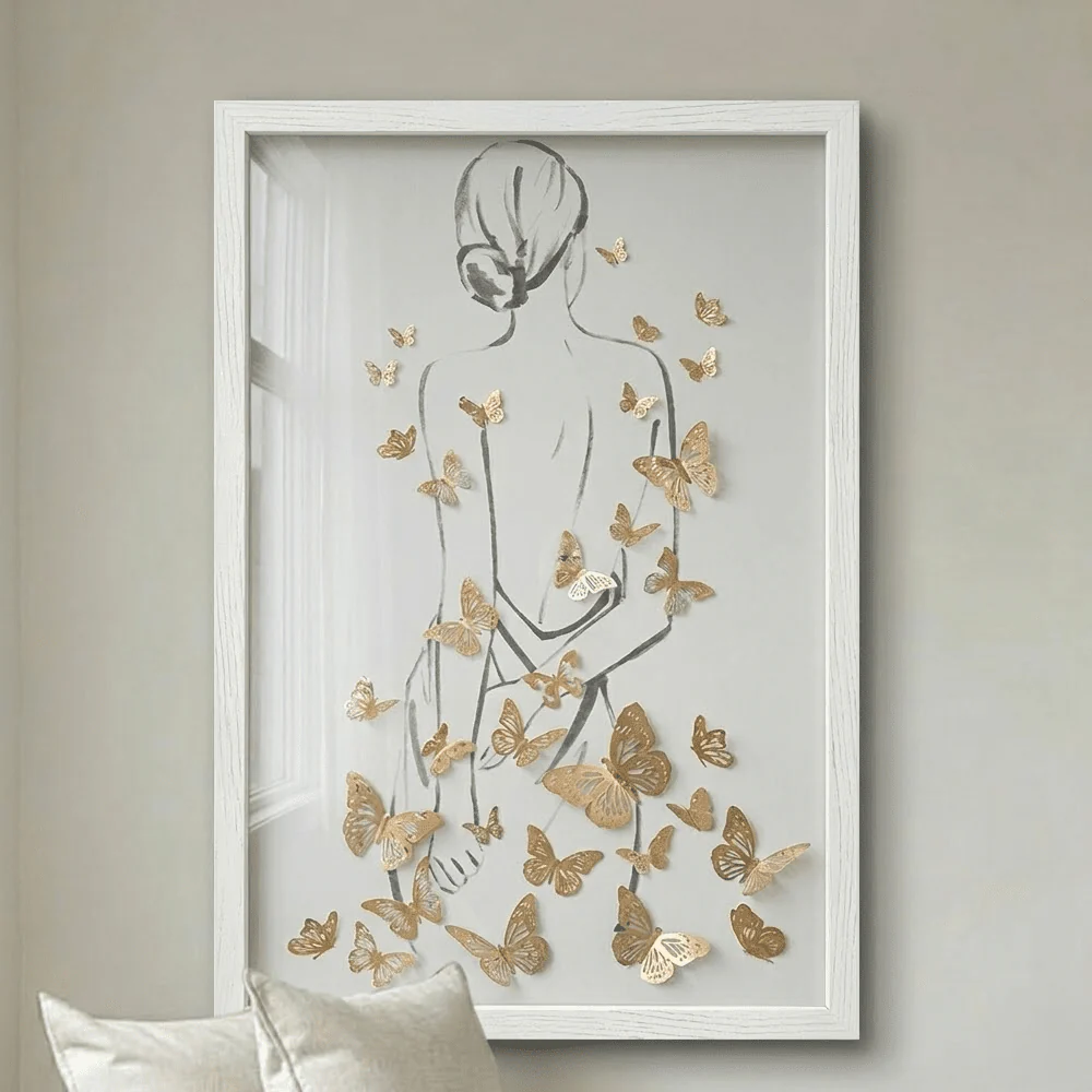 Sabria Gold Butterfly with Female Pose Framed Wall Art- 40x60cm