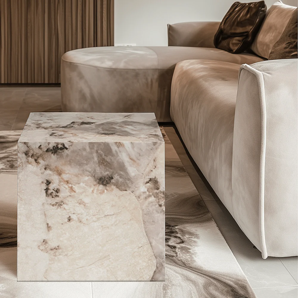 Samoa Taupe & White Marble Side Table
