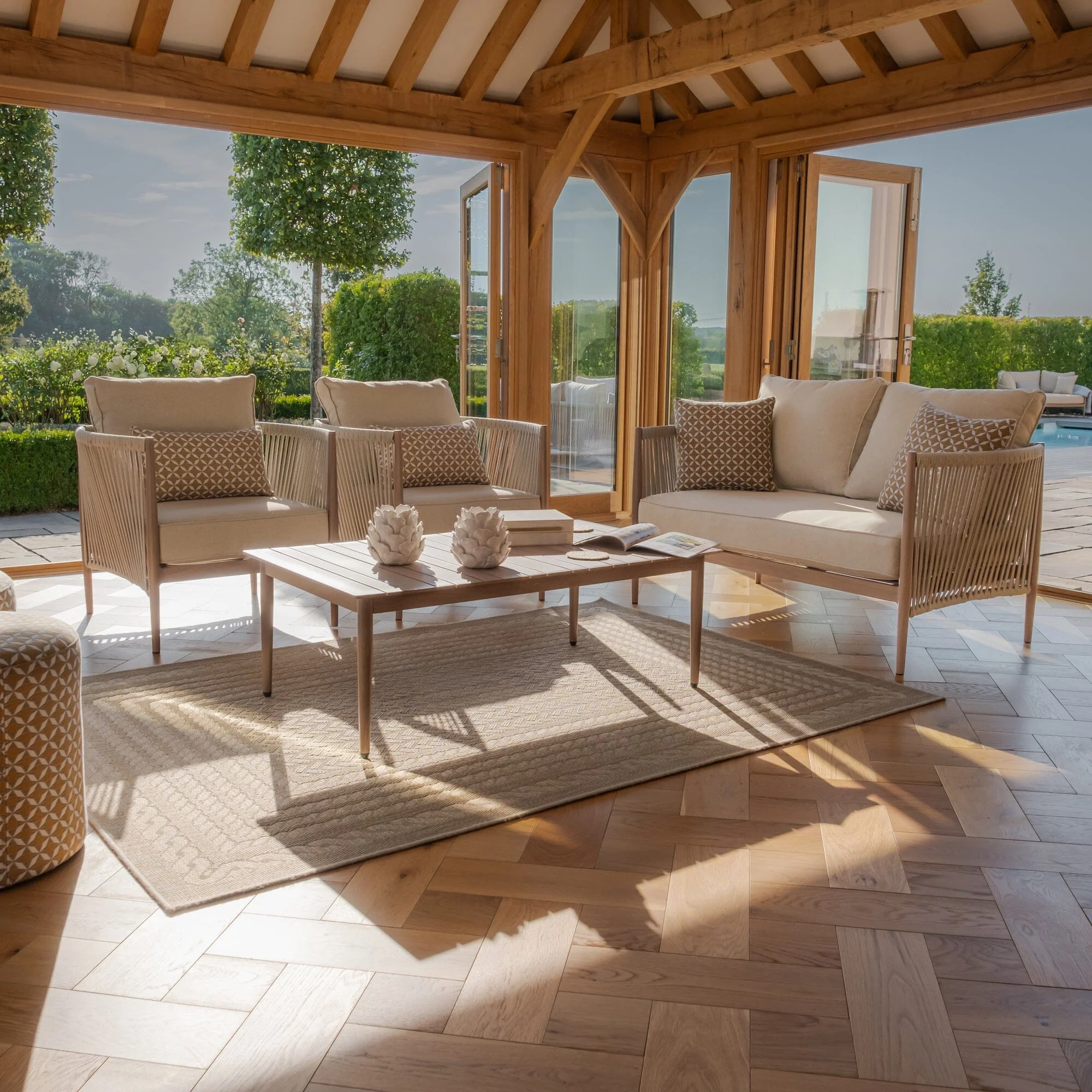 Santorini Outdoor Cream & Taupe Rope Weave Sofa Set - Seats 4