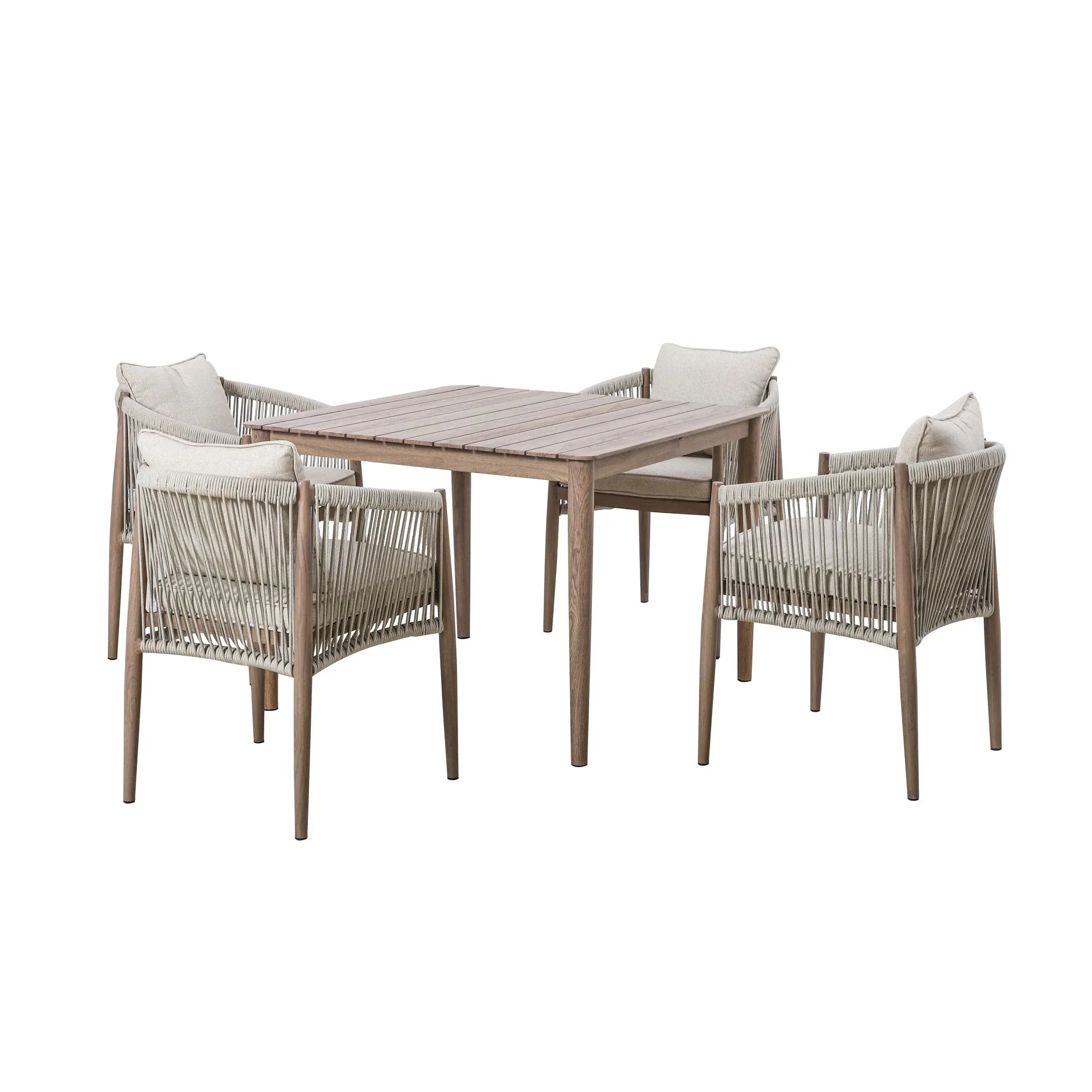 Santorini Outdoor Cream & Taupe Rope Weave 4 Seater Dining Set - Image 2