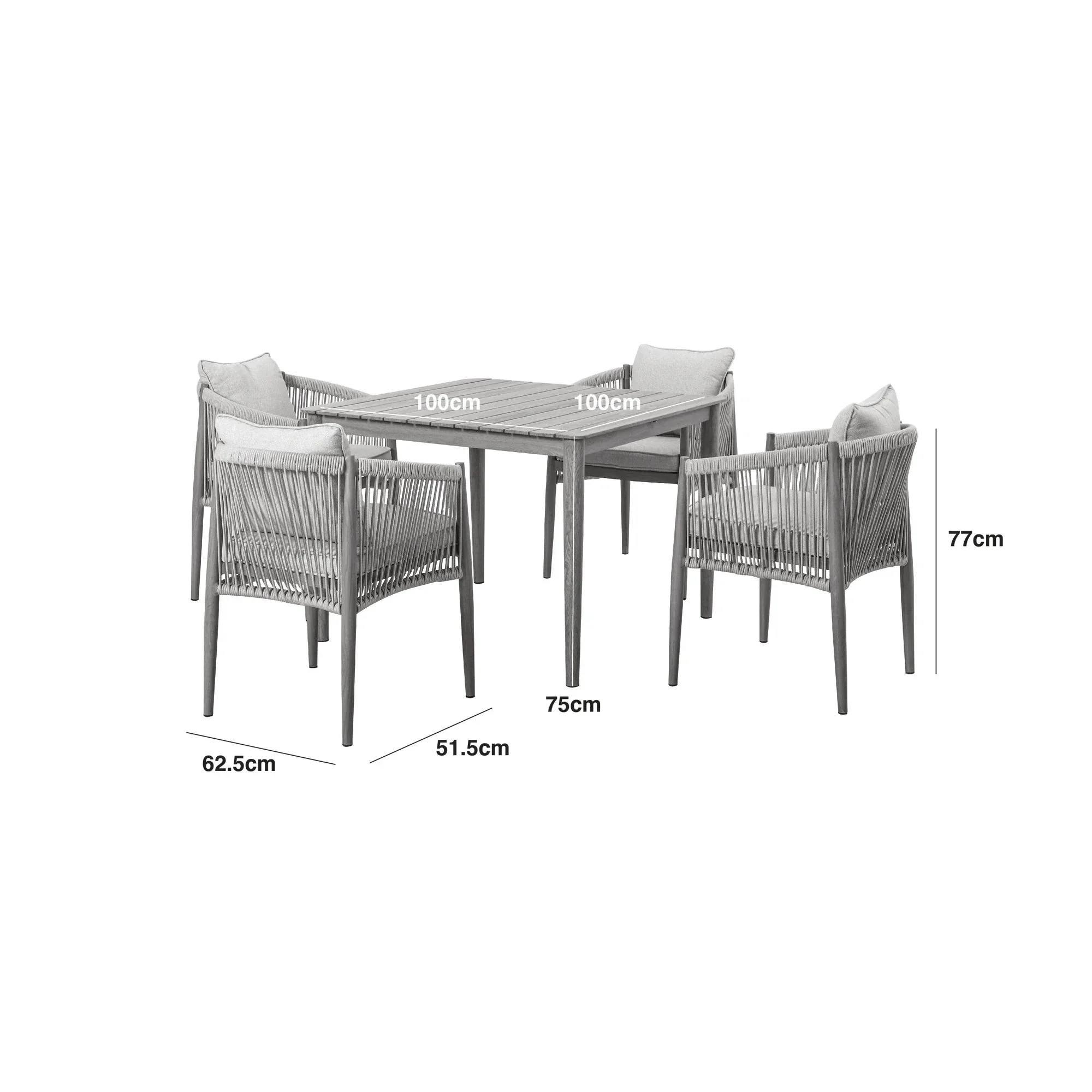 Santorini Outdoor Cream & Taupe Rope Weave 4 Seater Dining Set - Image 6