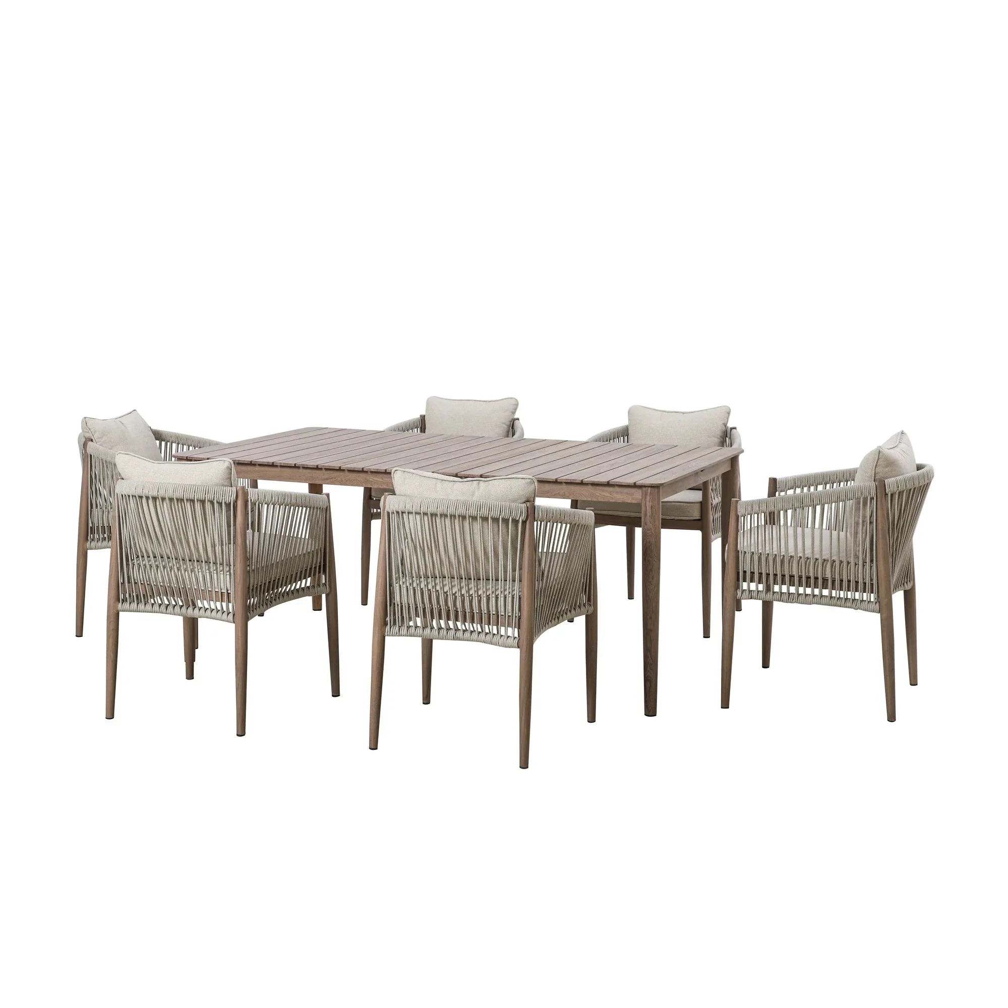Santorini Outdoor Cream & Taupe Rope Weave 6 Seater Dining Set - Image 2