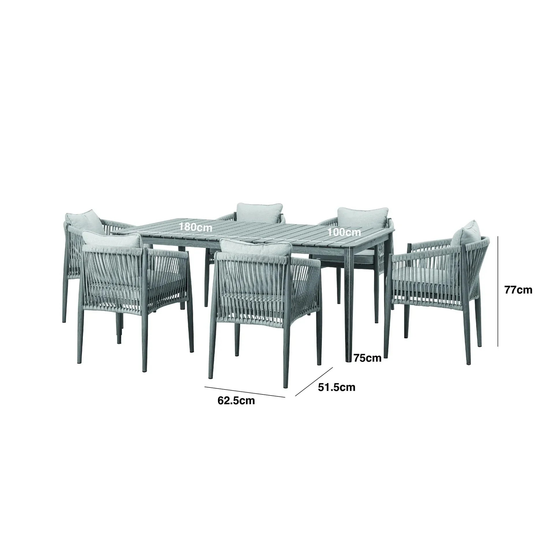 Santorini Outdoor Cream & Taupe Rope Weave 6 Seater Dining Set - Image 6