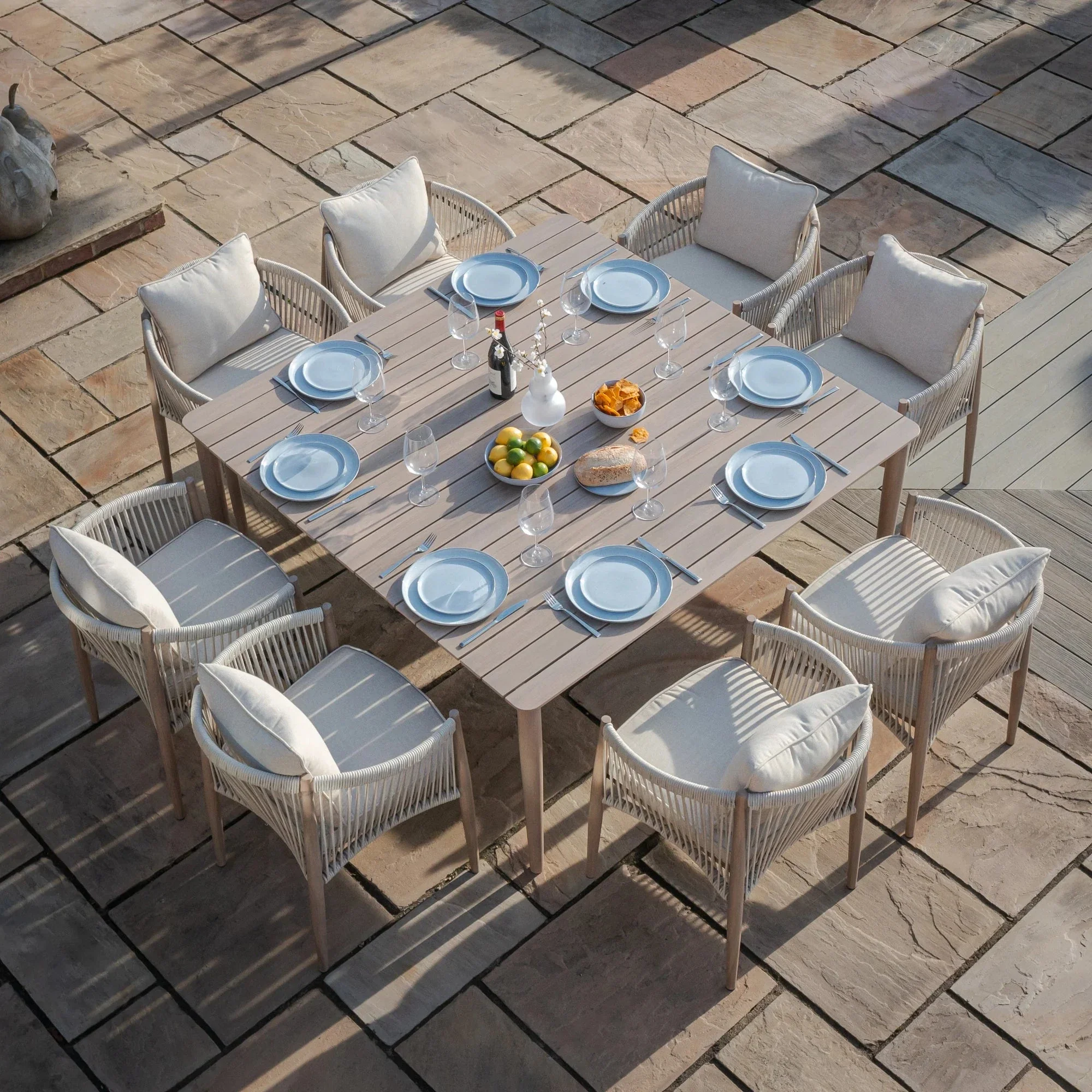 Santorini Outdoor Cream & Taupe Rope Weave 8 Seater Dining Set