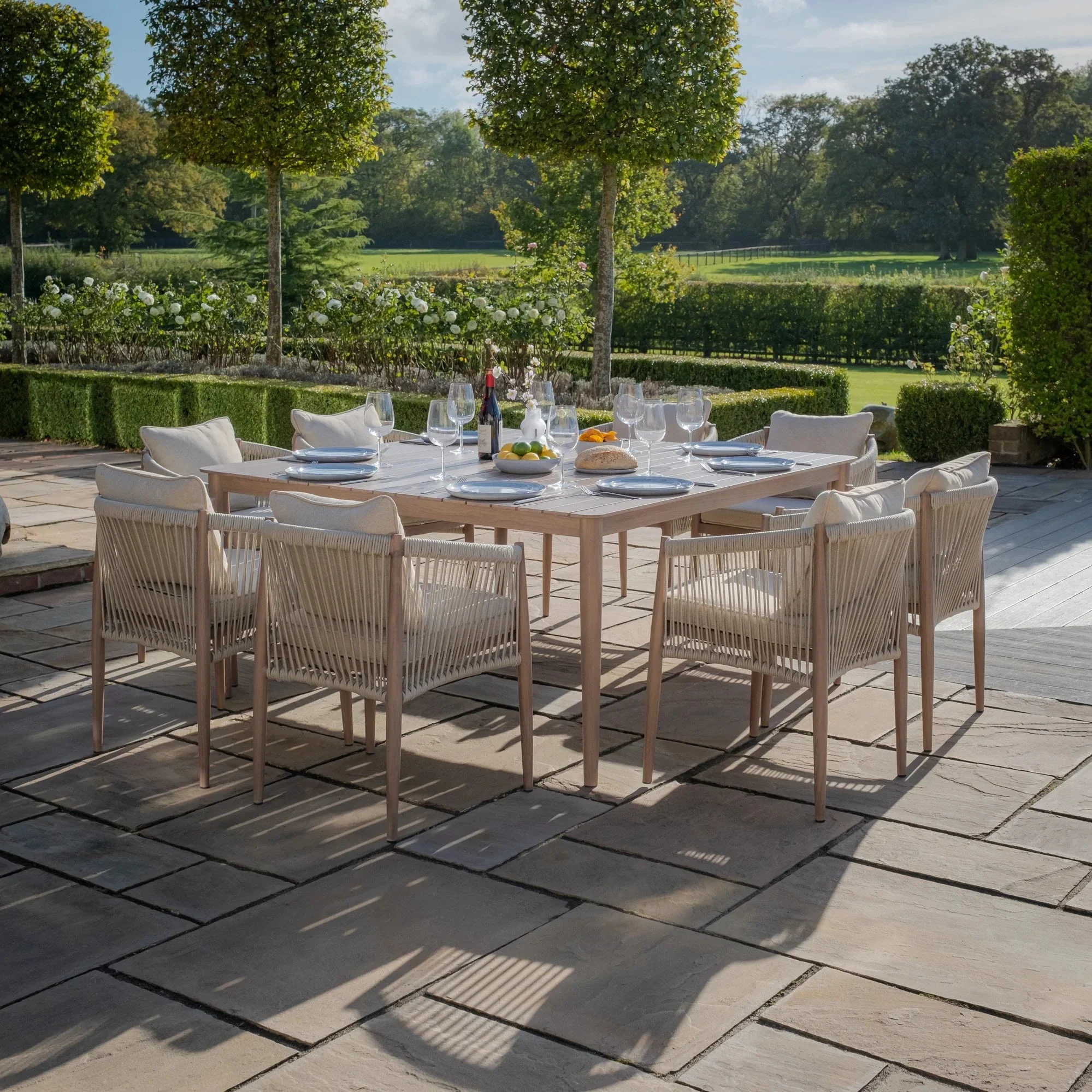 Santorini Outdoor Cream & Taupe Rope Weave 8 Seater Dining Set - Image 3