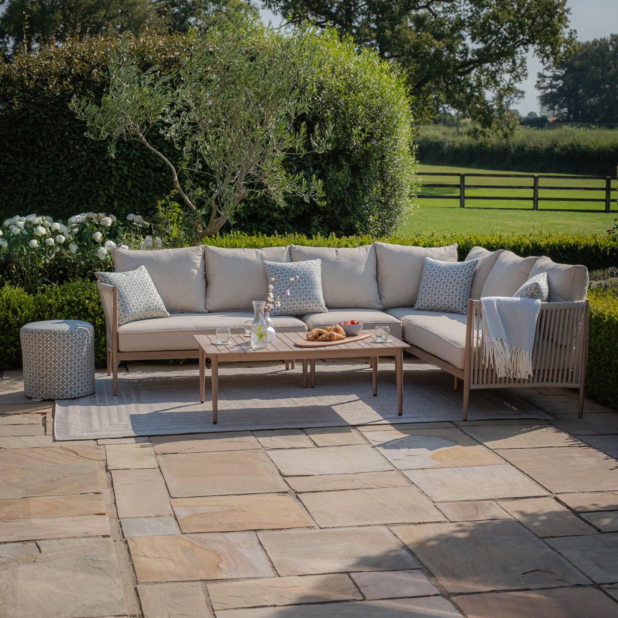 Santorini Outdoor Cream & Taupe Rope Weave Large Corner Sofa Set