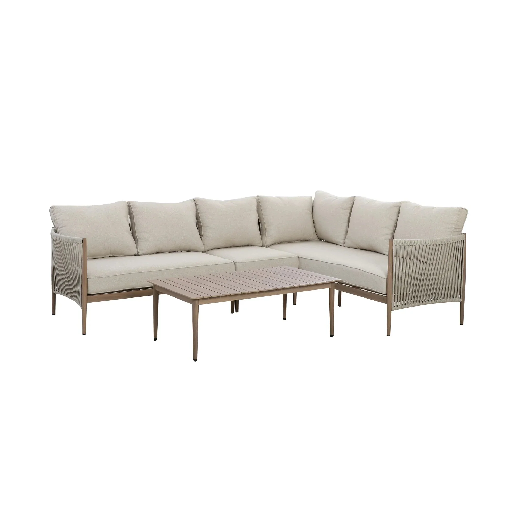 Santorini Outdoor Cream & Taupe Rope Weave Large Corner Sofa Set - Image 2