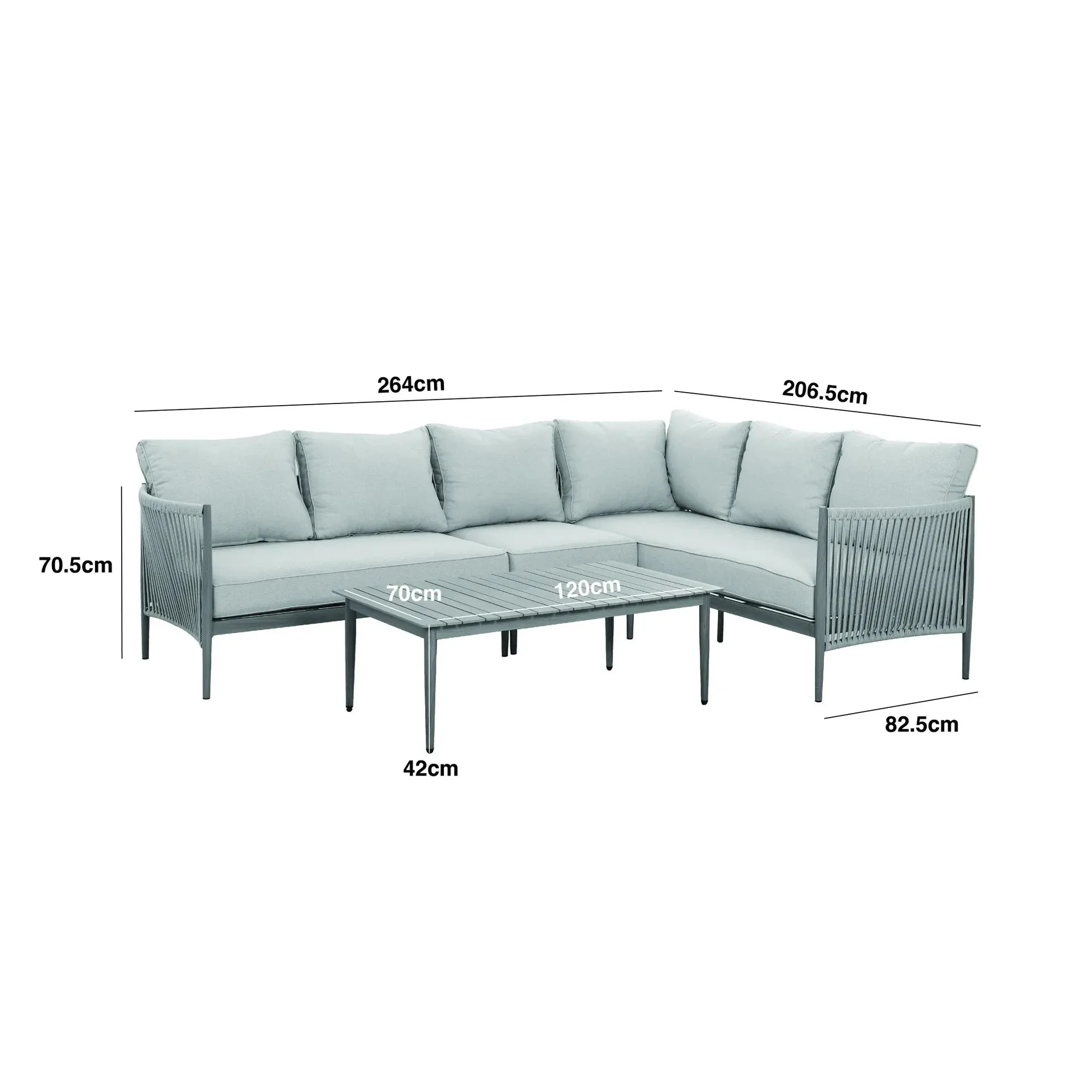 Santorini Outdoor Cream & Taupe Rope Weave Large Corner Sofa Set - Image 6