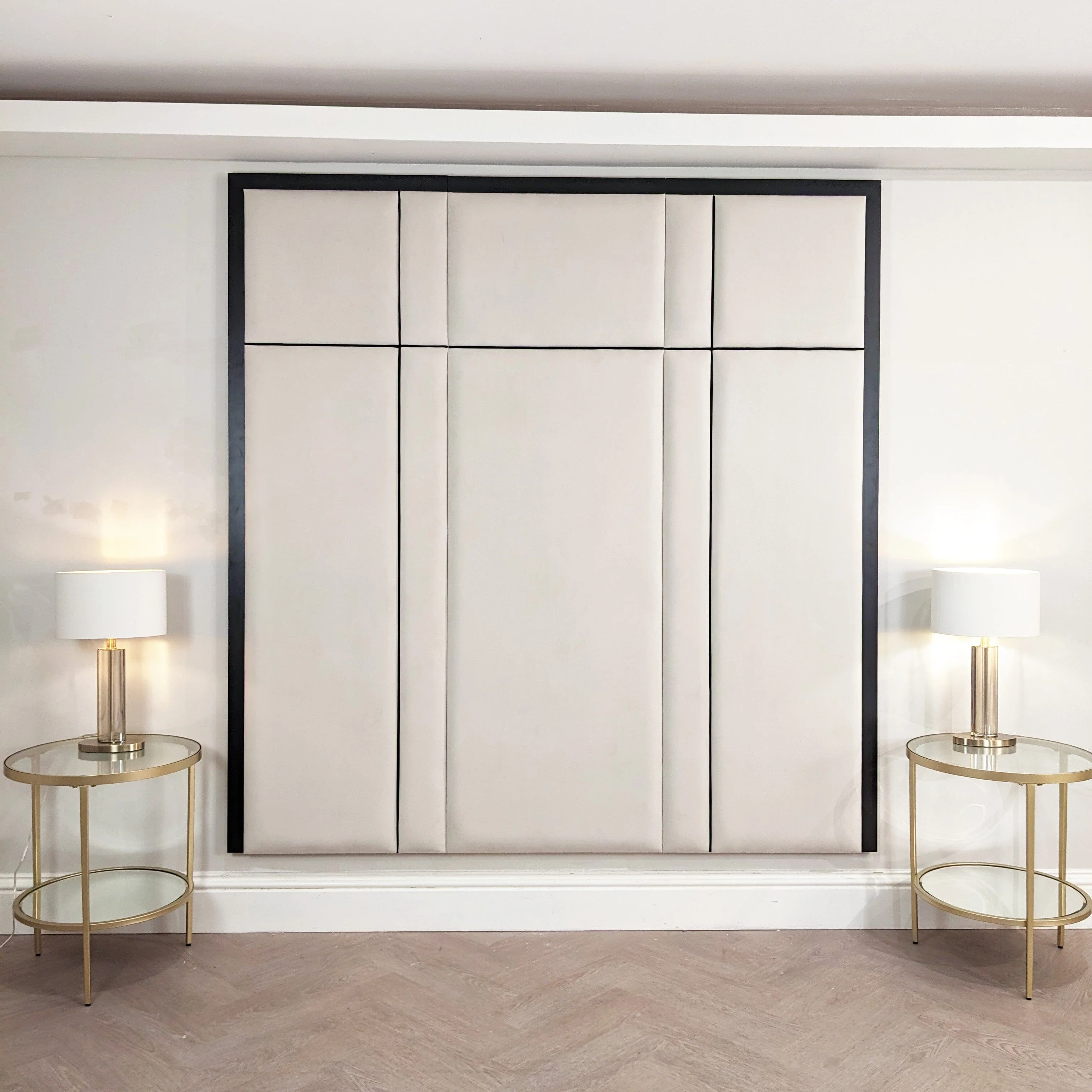 Savoy Cream and Black Luxury Piped Velvet Headboard - Image 3