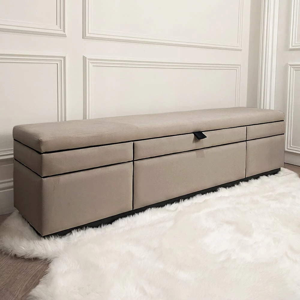 Savoy Mink & Black Luxury Piped Velvet Ottoman Box