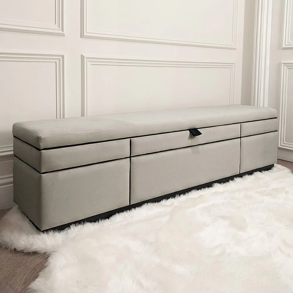 Savoy Smoke & Black Luxury Piped Velvet Ottoman Box