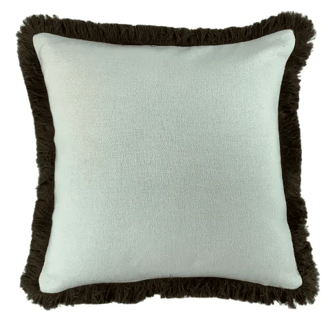 Scarlett Off White Textured Cushion with Brown Fringing Detail - 56x56cm - Image 2