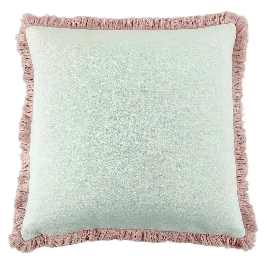 Scarlett Off White Textured Cushion with Pink Fringing Detail - 56x56cm - Image 2