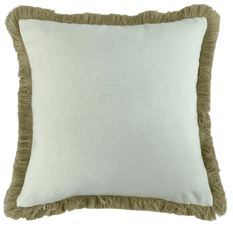 Scarlett Off White Textured Cushion with Taupe Fringing Detail - 56x56cm - Image 2