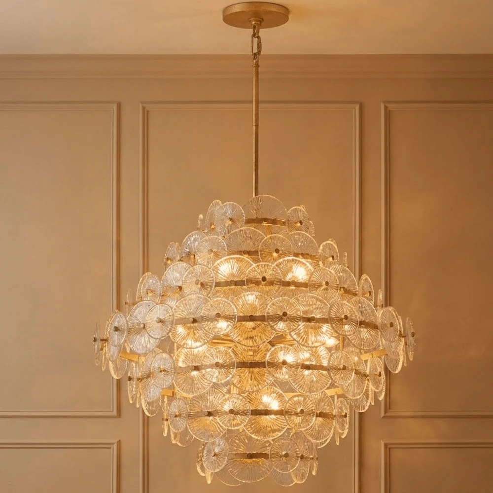 Selene Gold 16 Light Chandelier with Round Glass Detailing