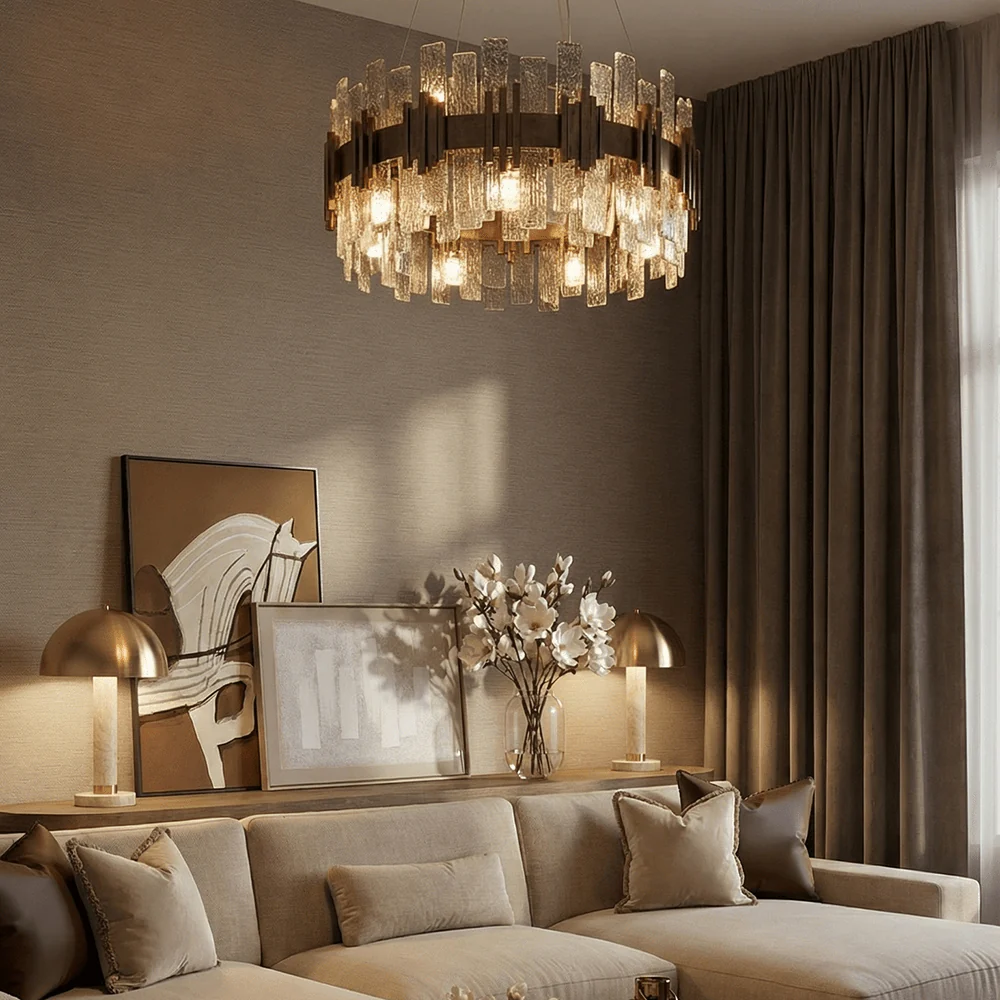 Selestia Large Aged Brass & Glass Statement Ceiling Light