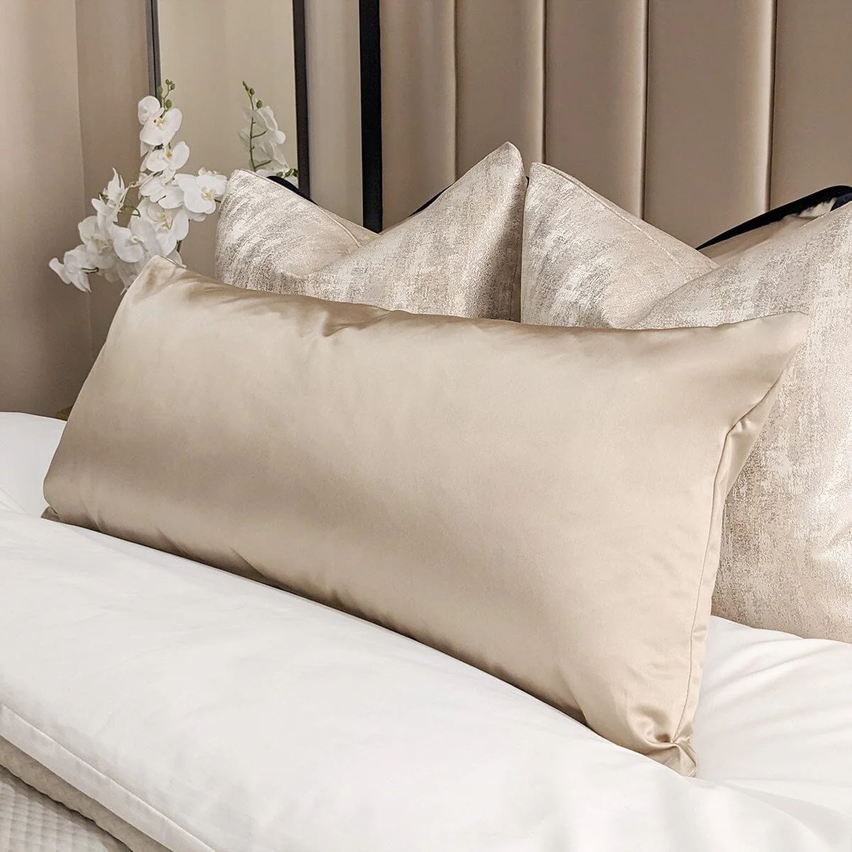 Serena Hazel Satin Long Bolster Cushion - 80x35cm