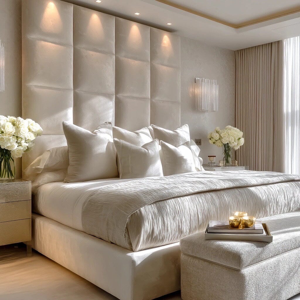 Serene Cream Velvet Luxury Cubed Upholstered Headboard