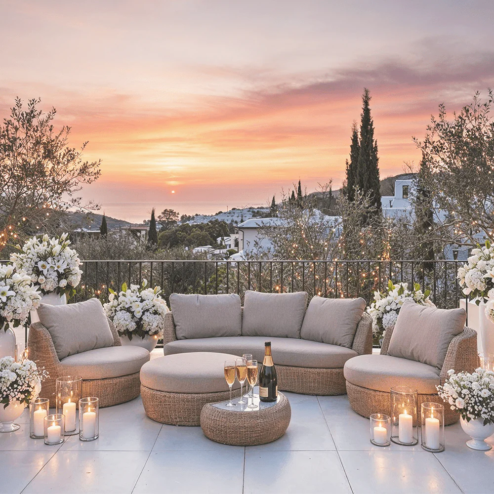 Sevilla Natural Wicker Outdoor Curved Sofa Lounge Set- Seats 5