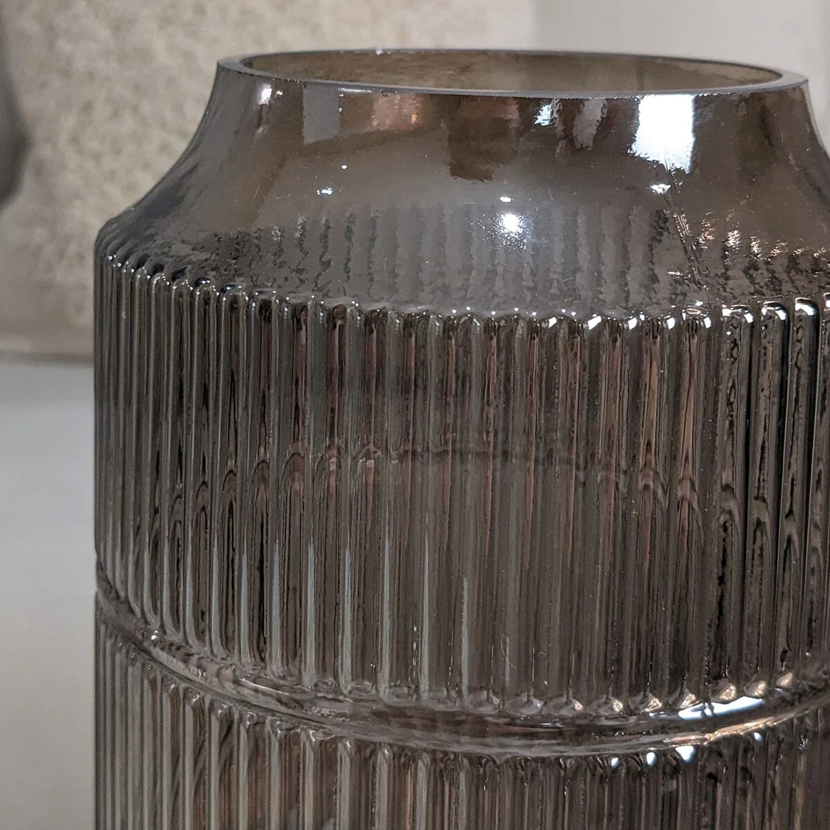 Seville Medium Smoked Glass Ribbed Vase - Image 4