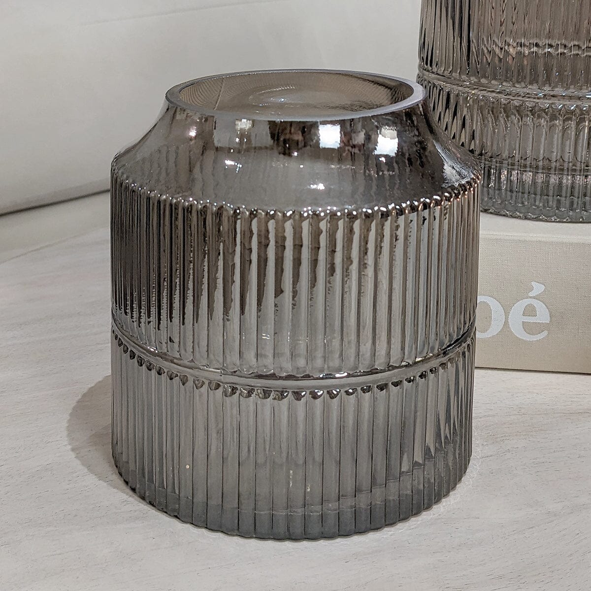 Seville Petite Smoked Glass Ribbed Vase - Image 2