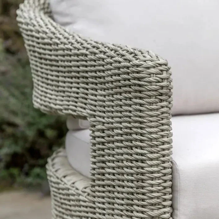 Seychelles Outdoor Cream & Natural Rattan Curved 3 Seater Sofa - Image 2