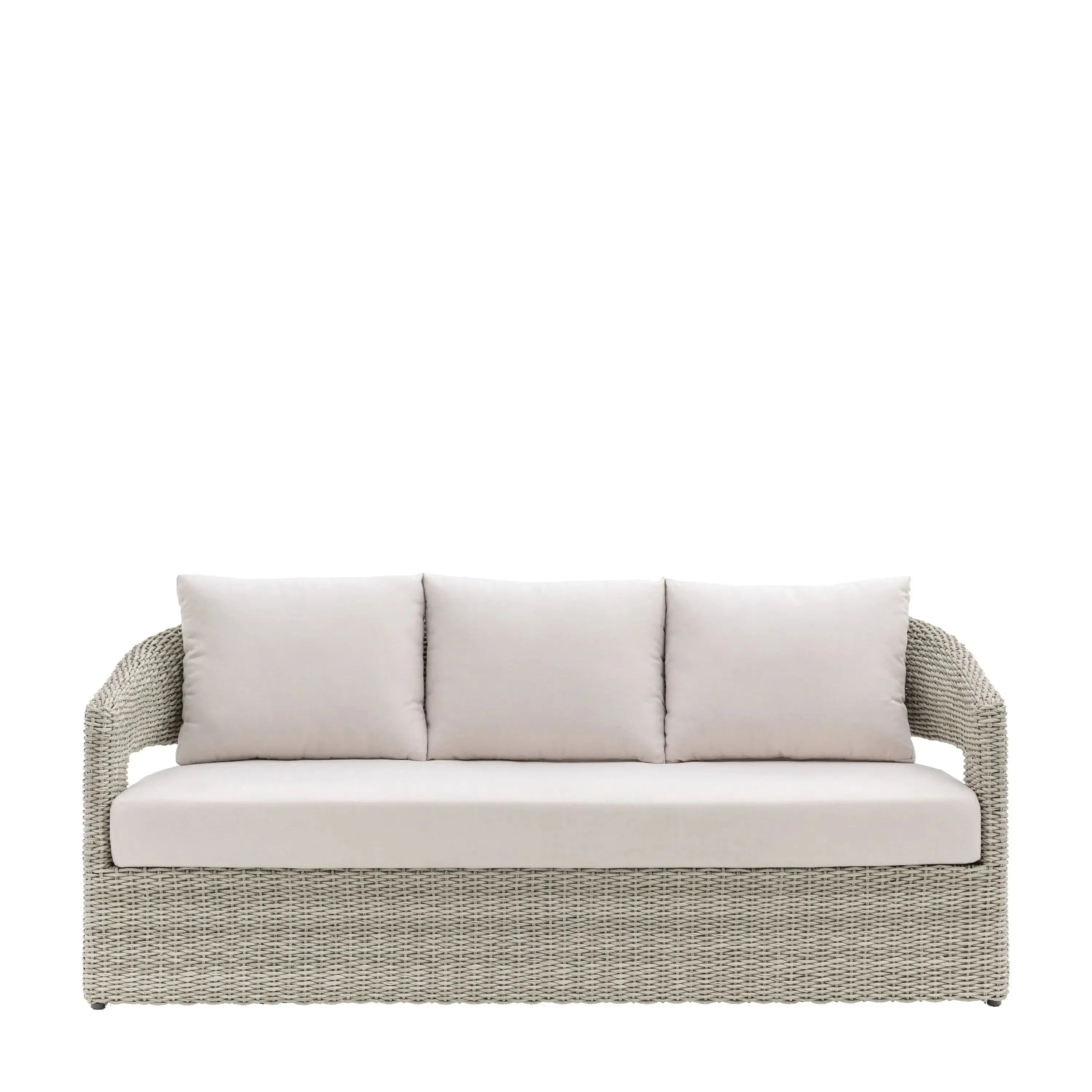 Seychelles Outdoor Cream & Natural Rattan Curved 3 Seater Sofa - Image 3
