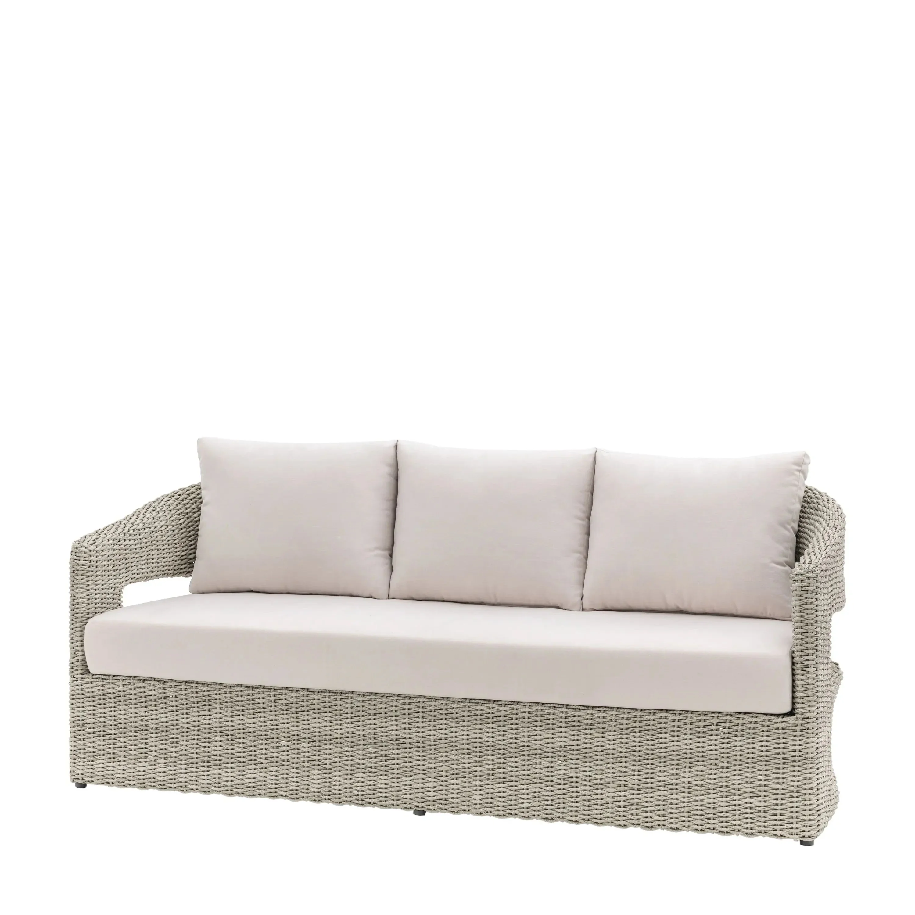 Seychelles Outdoor Cream & Natural Rattan Curved 3 Seater Sofa - Image 4