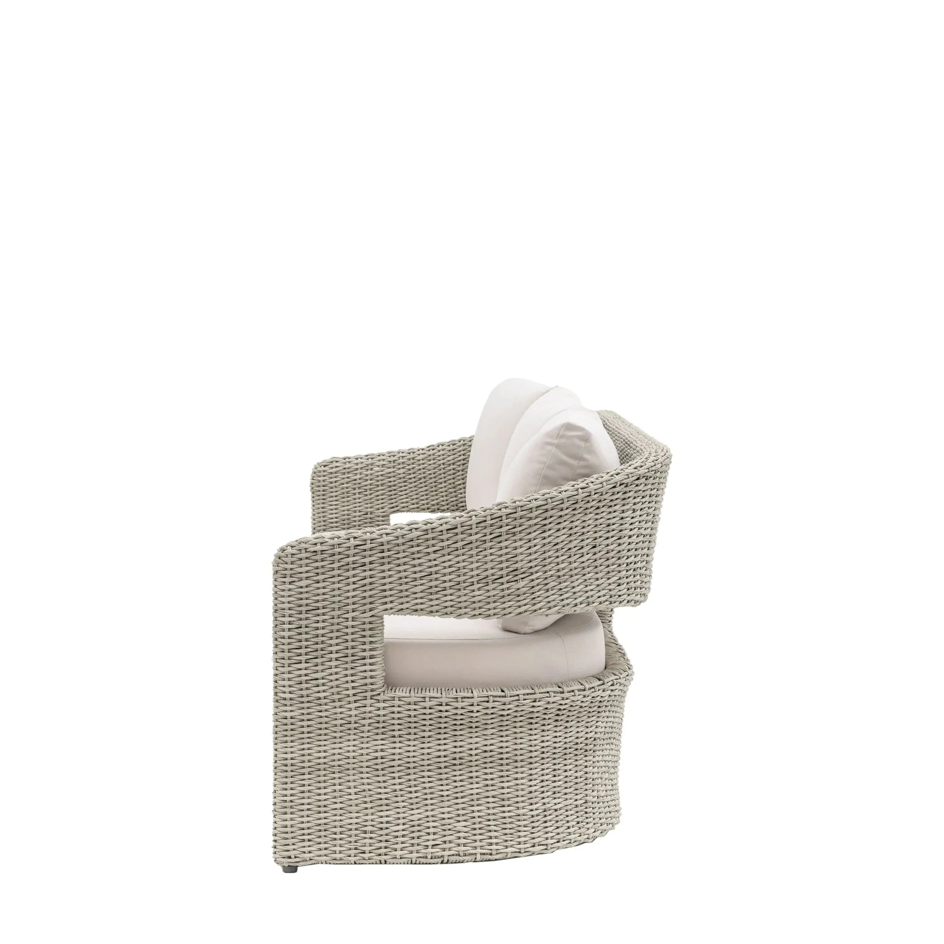 Seychelles Outdoor Cream & Natural Rattan Curved 3 Seater Sofa - Image 6