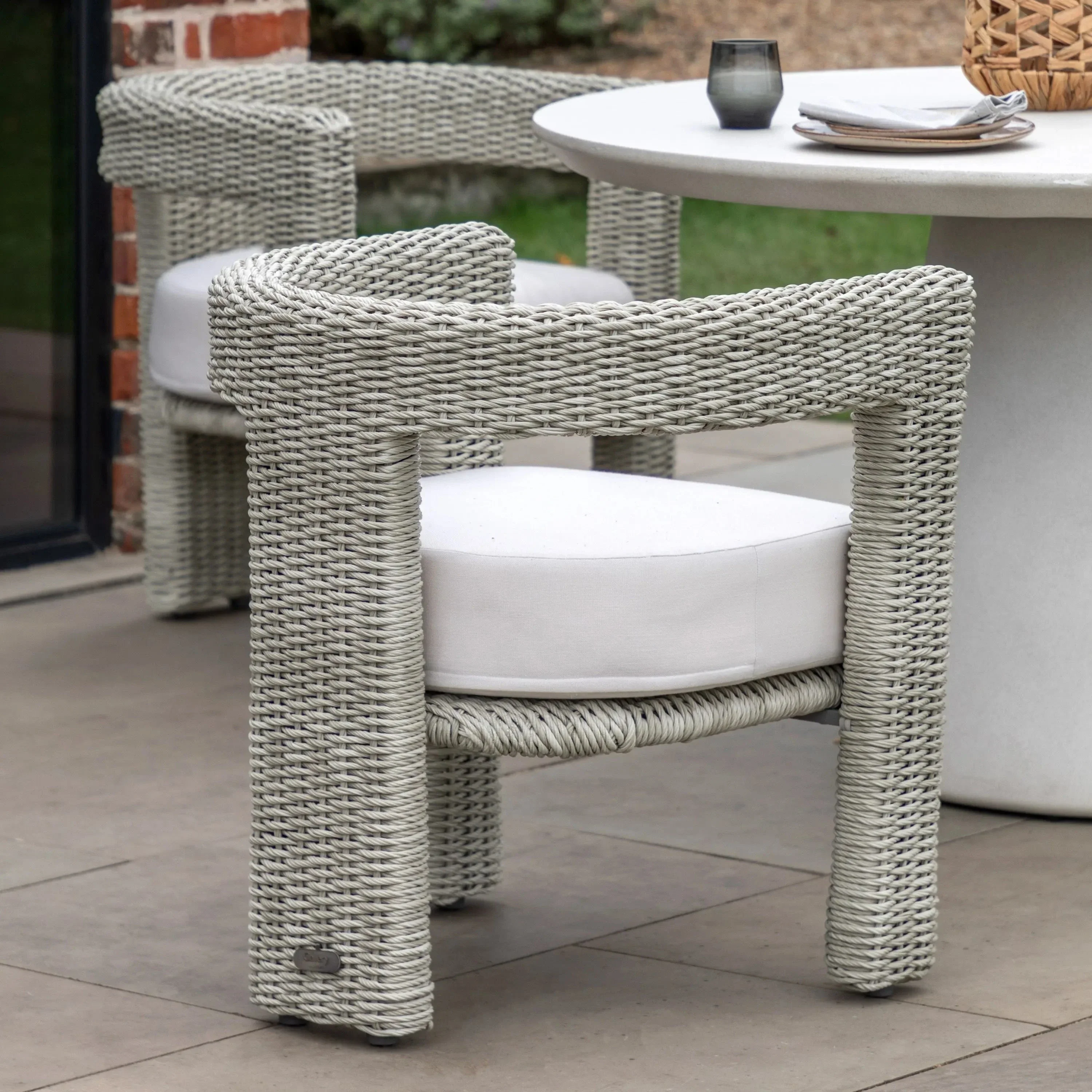 Seychelles Outdoor Cream & Natural Rattan Curved Dining Chair - Set of 2 - Image 3