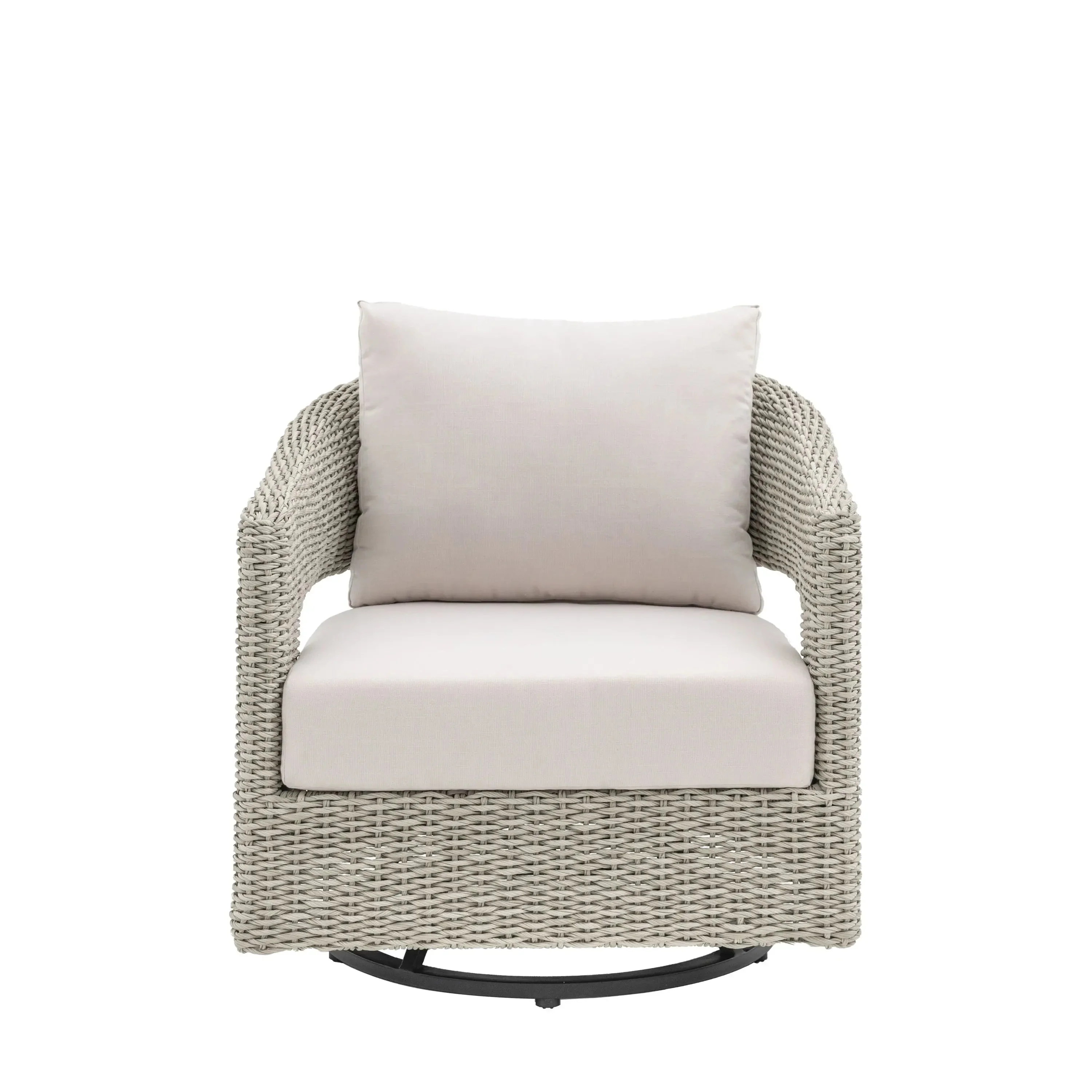 Seychelles Outdoor Cream & Natural Rattan Curved Swivel Chair - Image 7