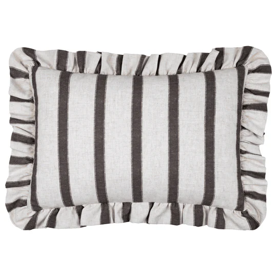 Sheline Chocolate Striped Bolster Cushion with Frilled Edge - Image 2