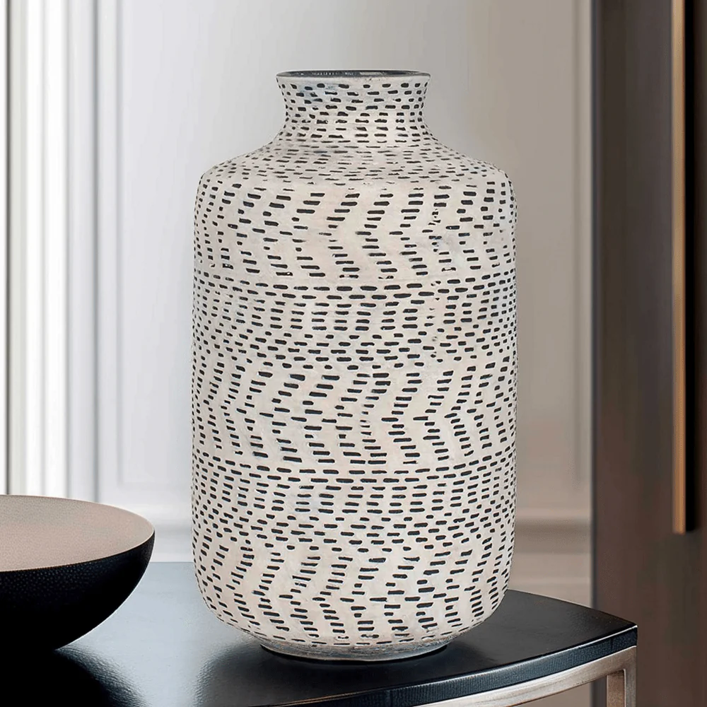 Sidira Natural & Black Aztec Print Stoneware Vase
