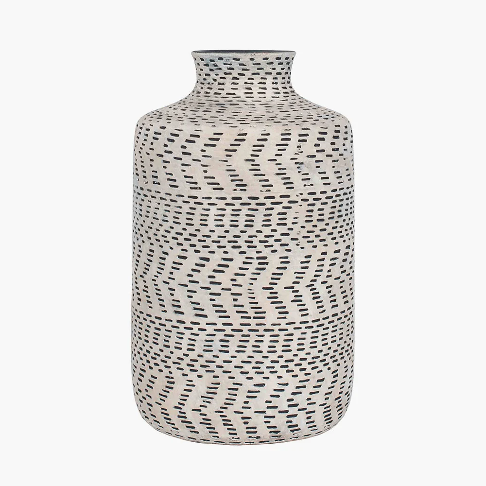Sidira Natural & Black Aztec Print Stoneware Vase - Image 2