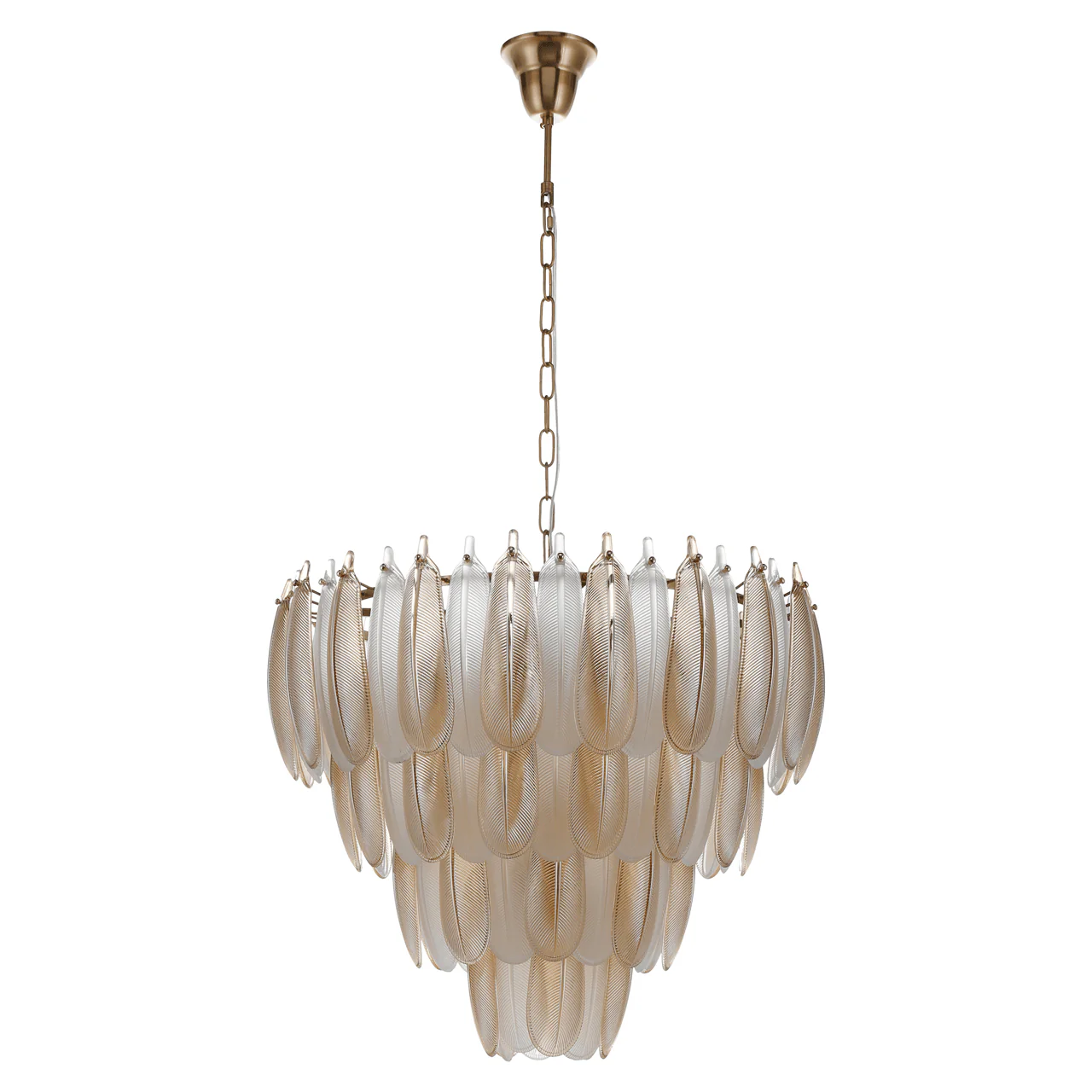 Siella Luxury Glass Feathers Tiered White & Champagne Chandelier - Image 2