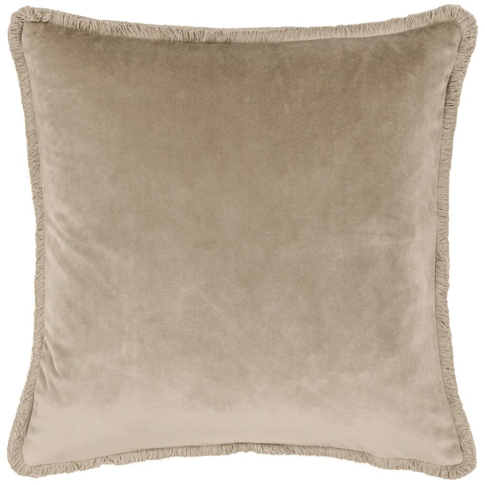 Sinéad Taupe Velvet Cushion with Fringe Detailing - 45x45cm - Image 2