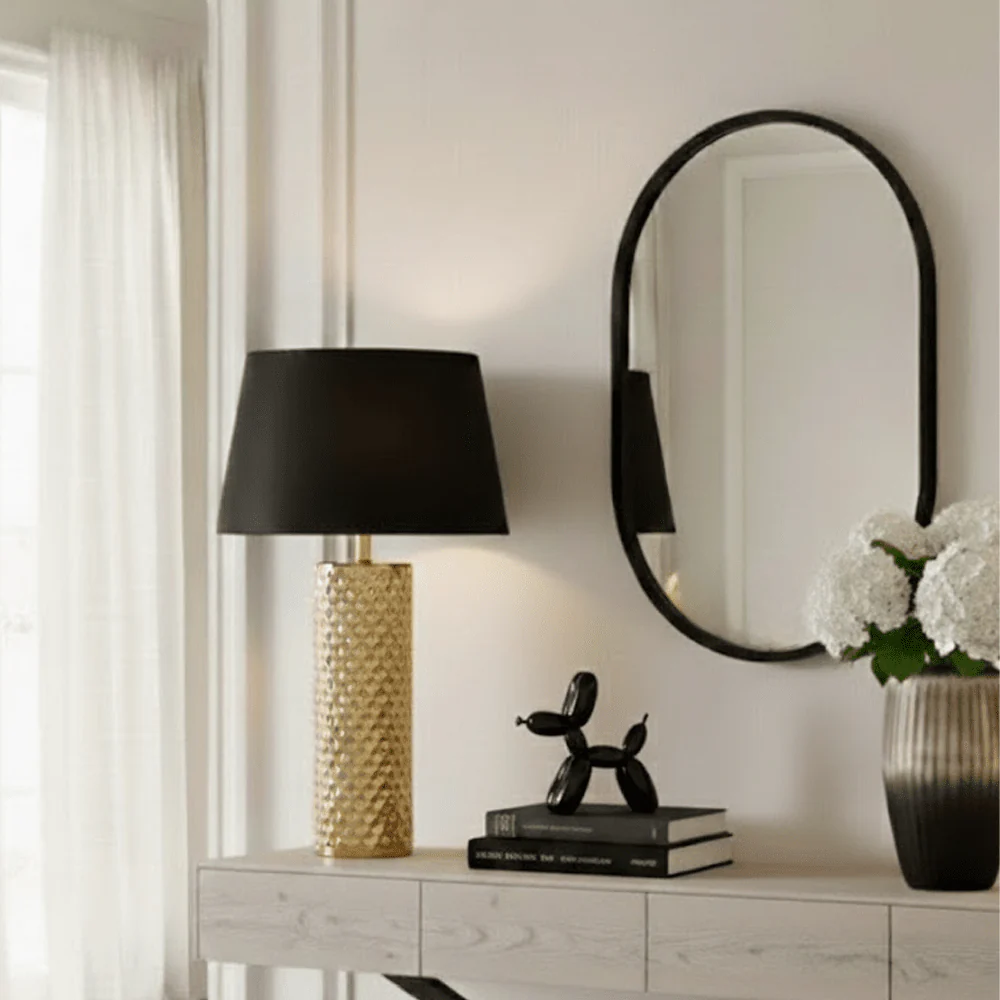 Siona Black Metal Slim Frame Oval Wall Mirror