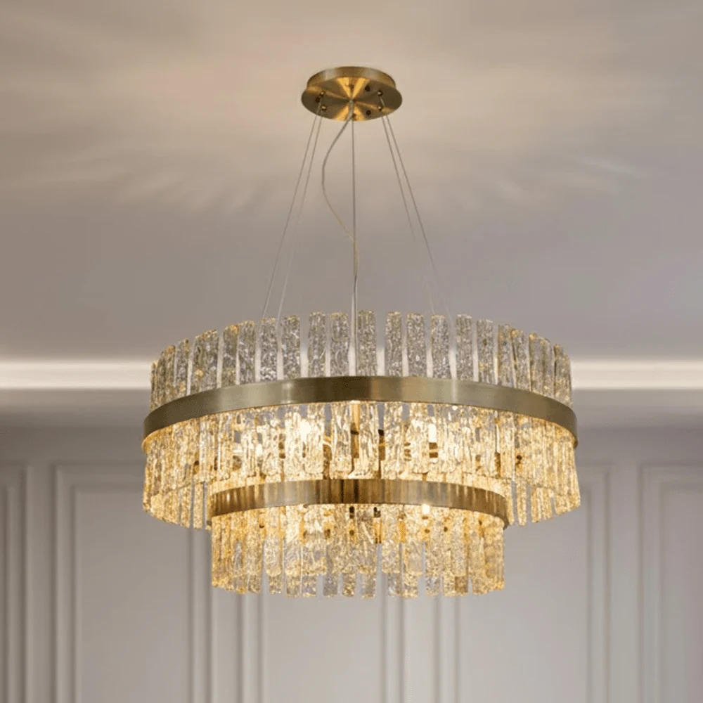 Sofillia Luxury Brass & Textured Glass Tiered Chandelier