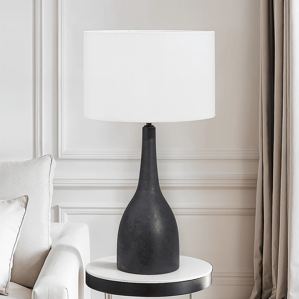 Sohan Black Mango Wood Curved Table Lamp with White Shade