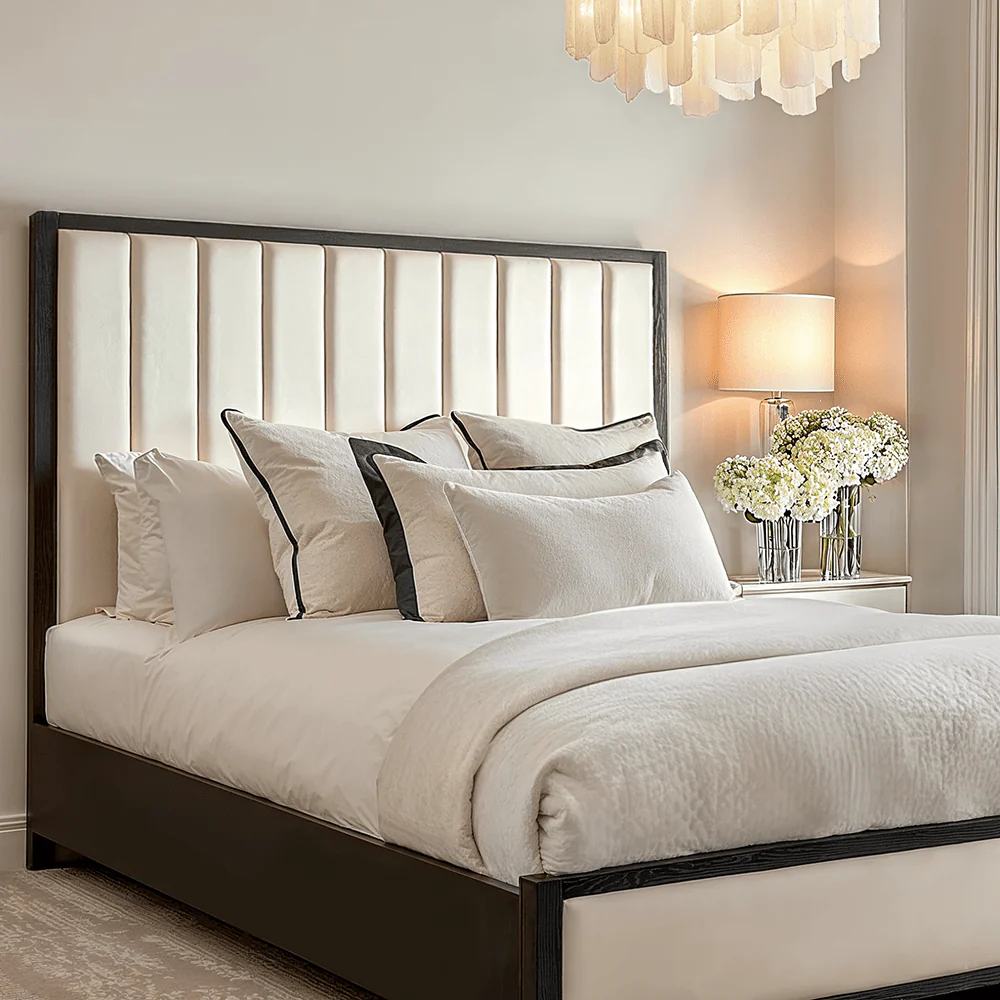 Soho Cream Velvet Bed with Black Wood Frame