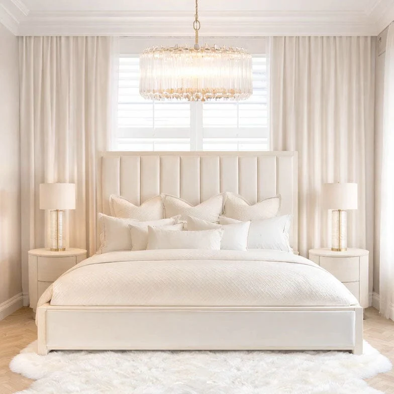 Soho Cream Velvet Bed with Cream Wood Frame