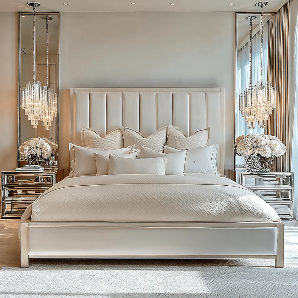 Soho Cream Velvet Bed with Cream Wood Frame - Image 5