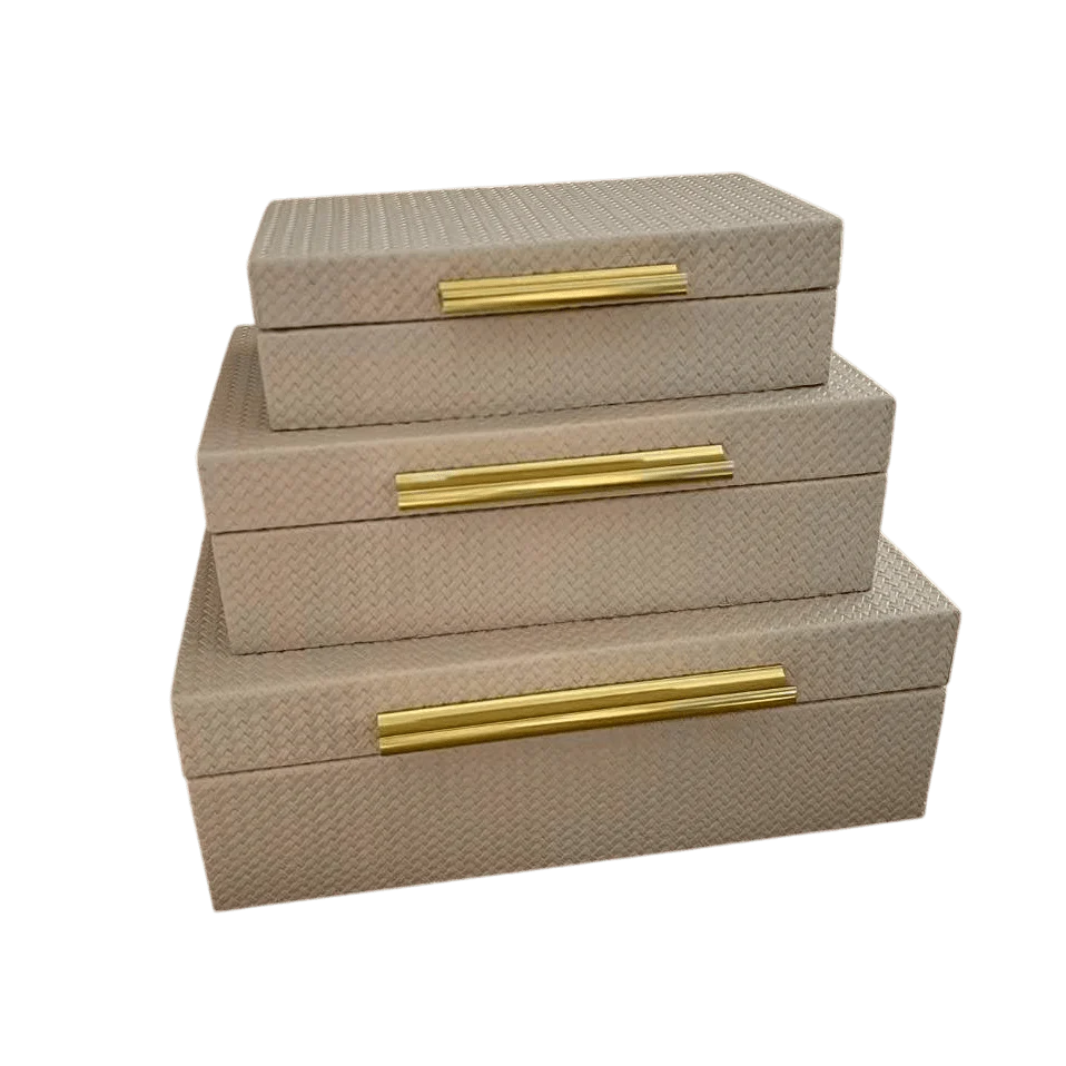 Solene Beige Woven Trinket Boxes- Set of 3 - Image 2