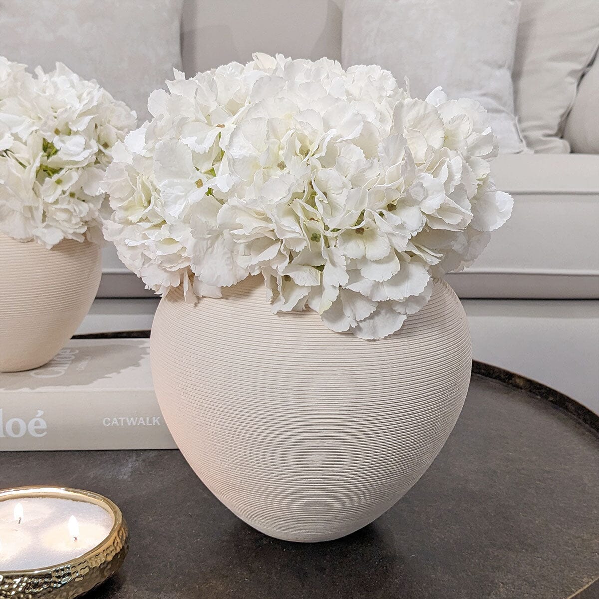 Solis Large Rounded Stone Ceramic Neutral Vase - Image 3